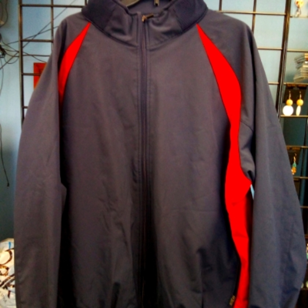 NEW BALANCE Fleece lined Full Zip Sports Jacket sz XXL Navy/ Red Nice